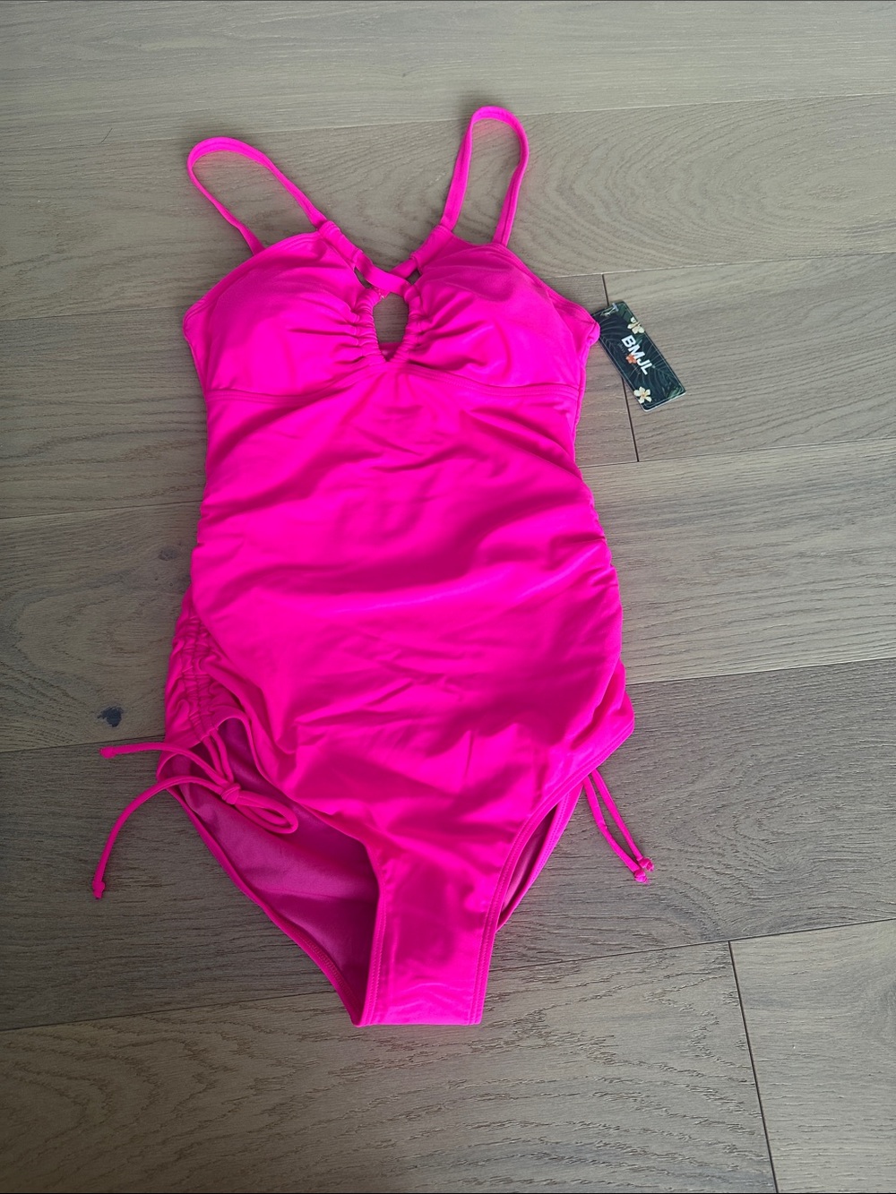 Adults Women Bright Pink One-Piece Swimsuit with Adjustable Side Ties. M